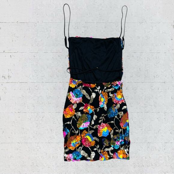 Lucy in the Sky Starstruck Strappy Multicolor Sequin Dress in Black Size XS - Picture 4 of 13